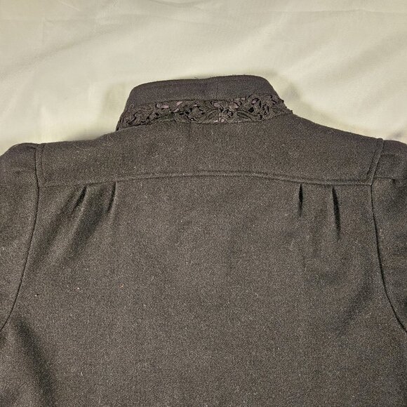 Julia Klein 3 Button Black Pea Coat with Lace Collar Vintage with Shoulder Pads - Picture 11 of 13